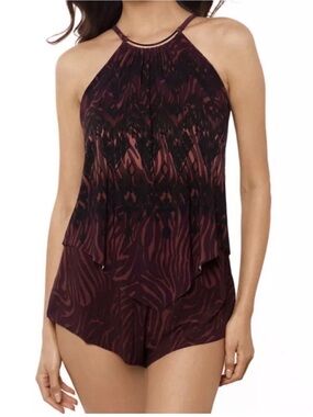 Magicsuit Women's Romper High-Neck One-Piece Swimsuit, Brown Multi, 8, $186